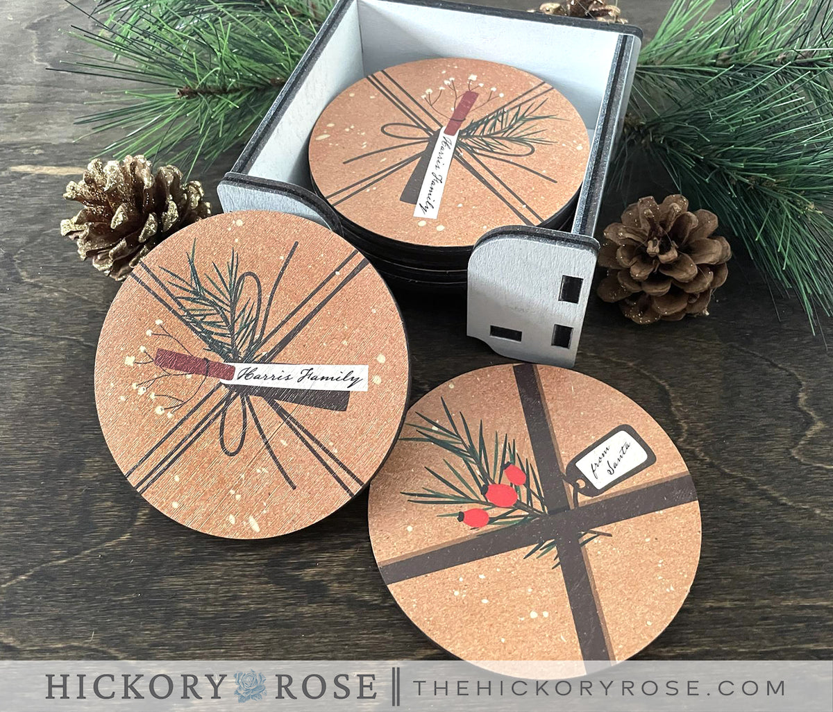 Rustic Wrapping Coaster Set Hickory Rose