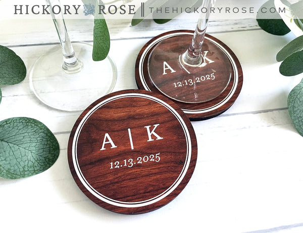 Classic Initials | Wooden Wedding Coasters