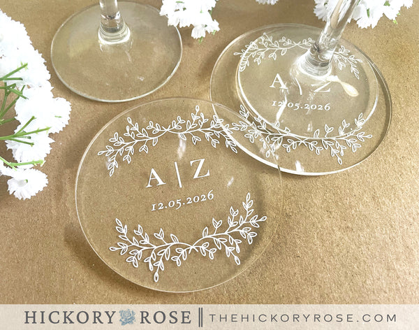 Wreathed Initials | Acrylic Wedding Coasters