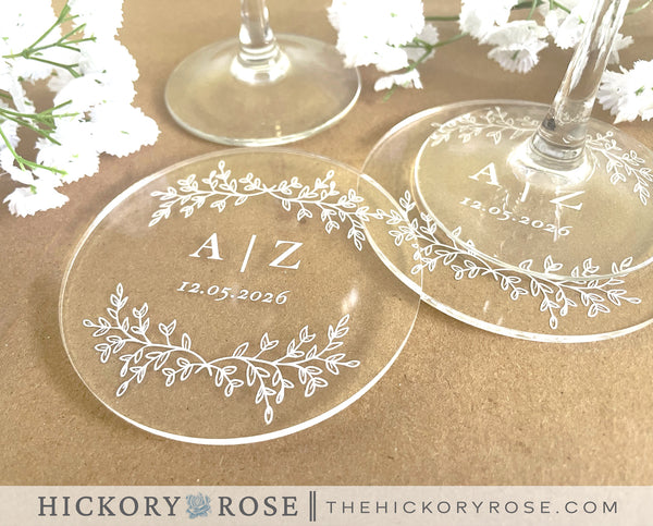Wreathed Initials | Acrylic Wedding Coasters
