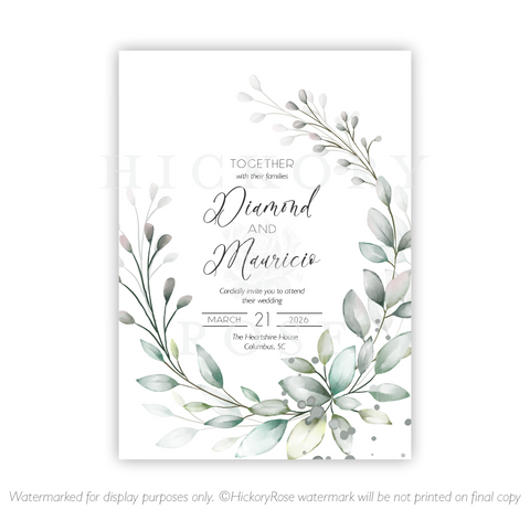 Pale Greenery | Wedding Invitation