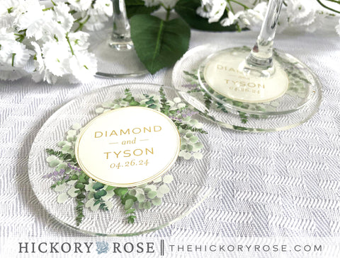 Eucalyptus Crest | Acrylic Wedding Coasters