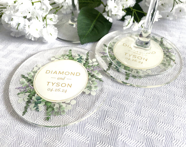 Eucalyptus Crest | Acrylic Wedding Coasters