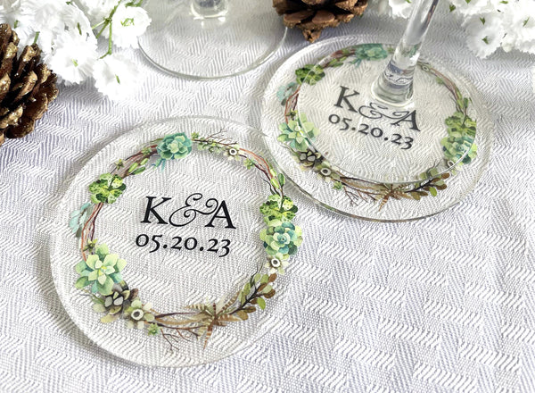 Succulent Wreath | Acrylic Wedding Coasters