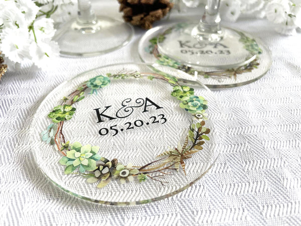 Succulent Wreath | Acrylic Wedding Coasters