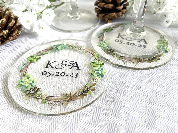 Succulent Wreath | Acrylic Wedding Coasters