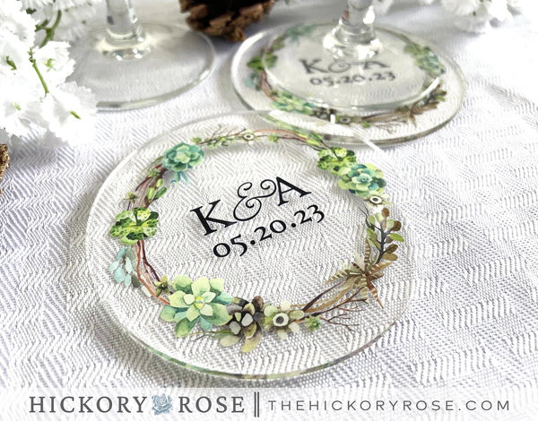Succulent Wreath | Acrylic Wedding Coasters