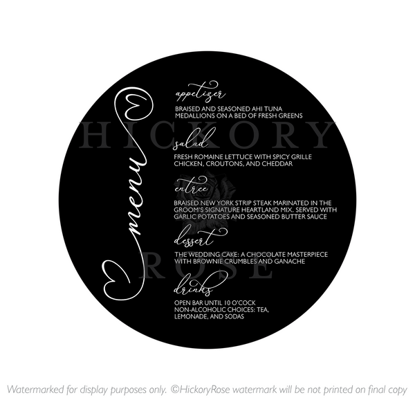 Lovely Hearts | Wedding Menus