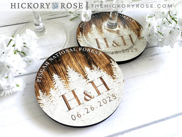 Rustic Forest | Wooden Wedding Coasters
