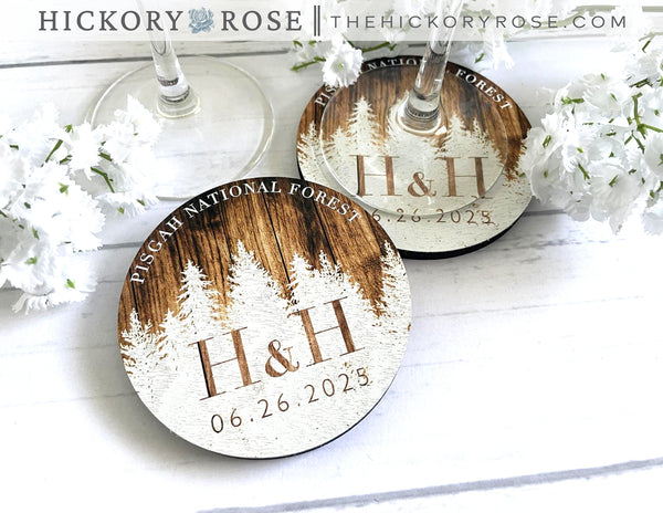 Rustic Forest | Wooden Wedding Coasters