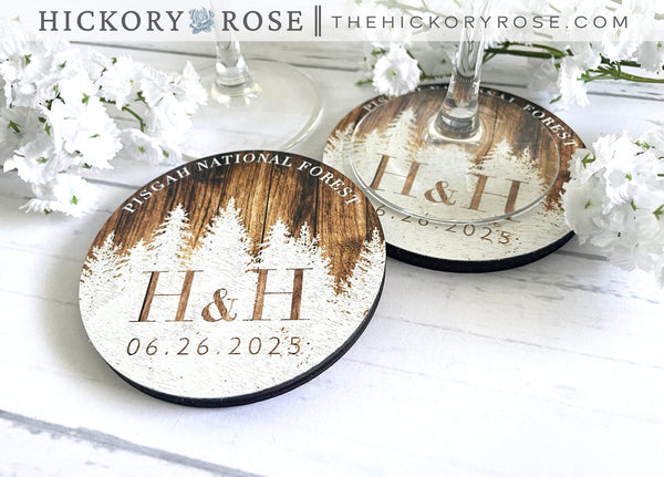 Rustic Forest | Wooden Wedding Coasters