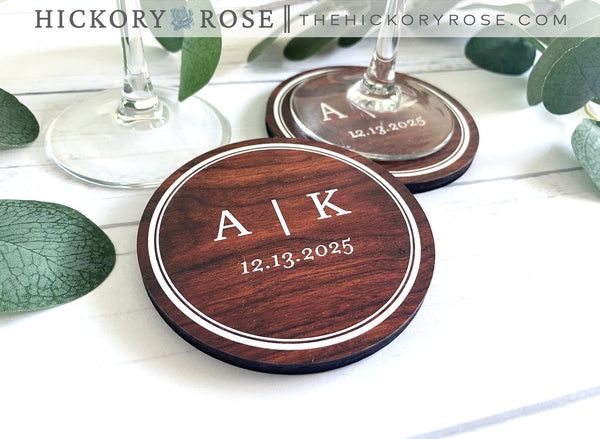 Classic Initials | Wooden Wedding Coasters