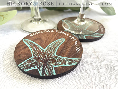 Starfish Print | Wooden Wedding Coasters