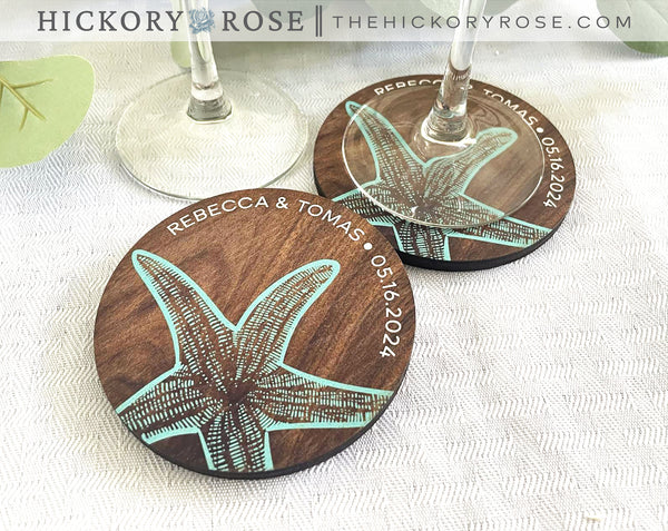 Starfish Print | Wooden Wedding Coasters