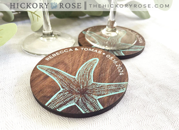 Starfish Print | Wooden Wedding Coasters