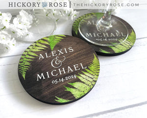 Green Ferns | Wooden Wedding Coasters