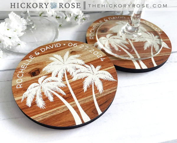 Stylish Palms | Wooden Wedding Coasters