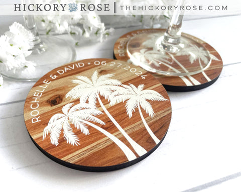 Stylish Palms | Wooden Wedding Coasters