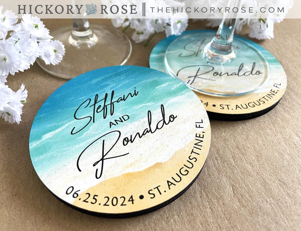 Bright Seashore | Wooden Wedding Coasters