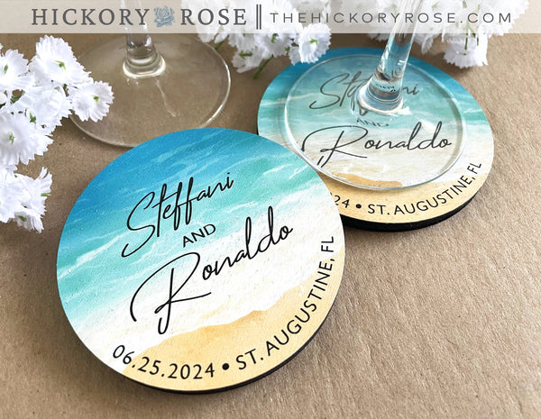 Bright Seashore | Wooden Wedding Coasters