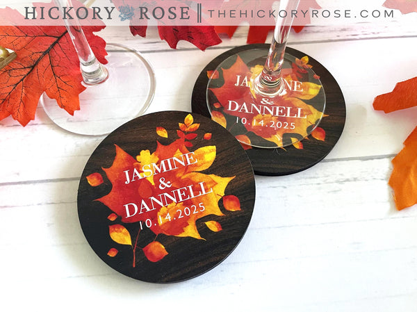 Autumn Leaves | Wooden Wedding Coasters