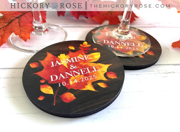 Autumn Leaves | Wooden Wedding Coasters