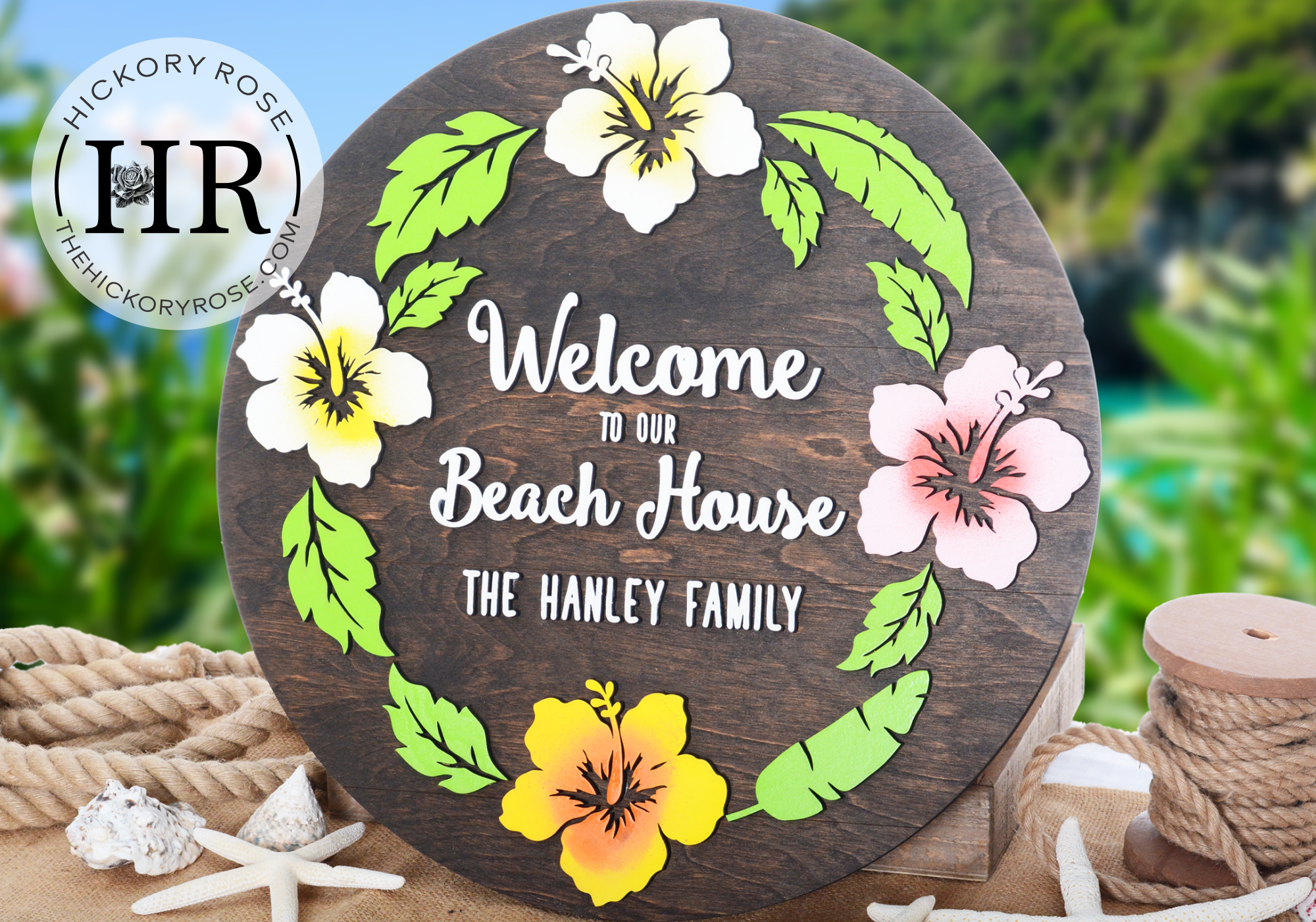 Hibiscus Wreath | Wood Sign