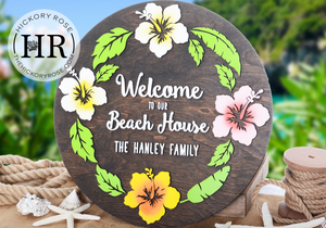 Hibiscus Wreath | Wood Sign