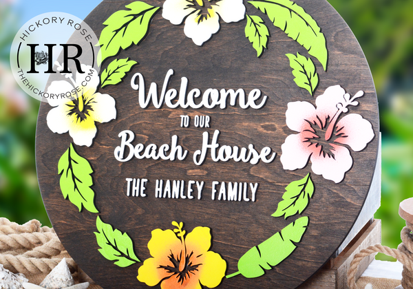 Hibiscus Wreath | Wood Sign