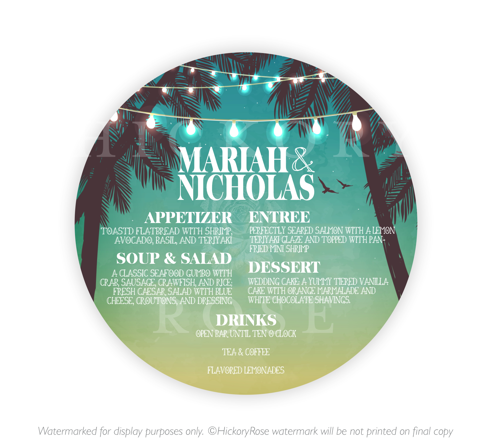 Tropical Twilight | Wedding Menus
