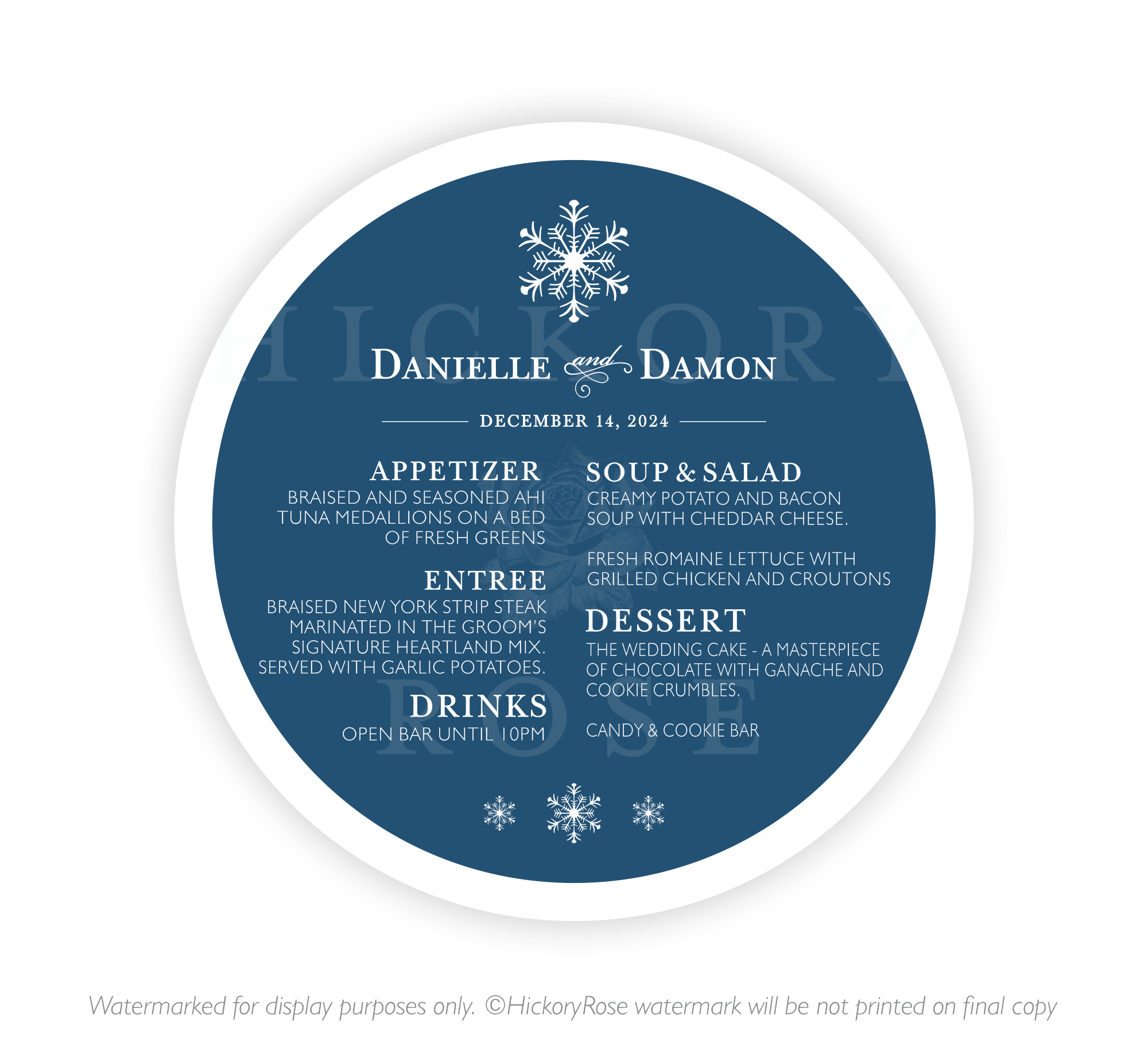 Simple Snowflake | Wedding Menus
