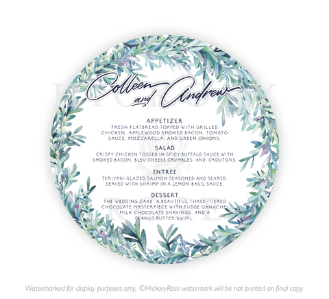 Winter Wreath | Wedding Menus