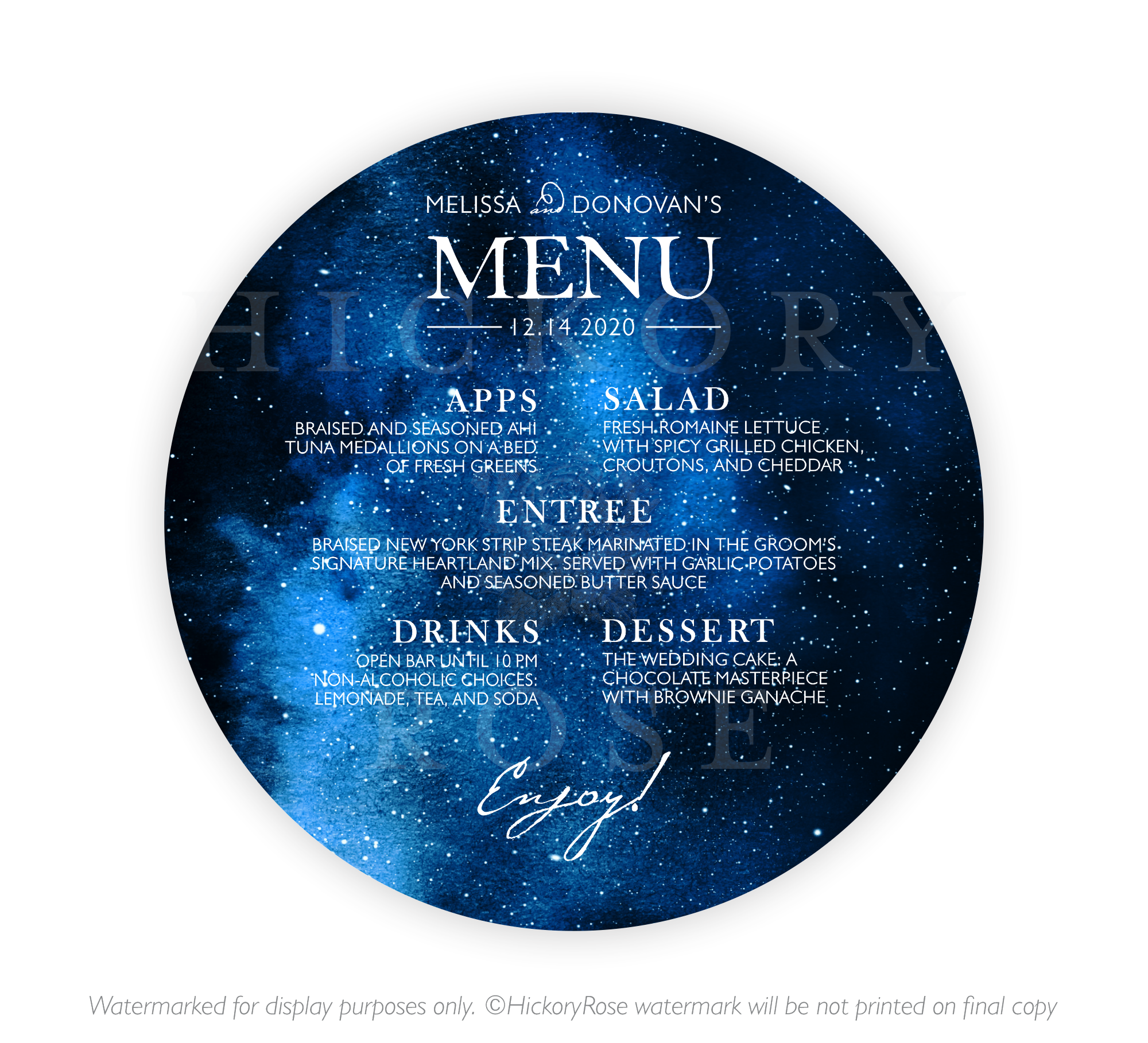 Starry Night | Wedding Menus