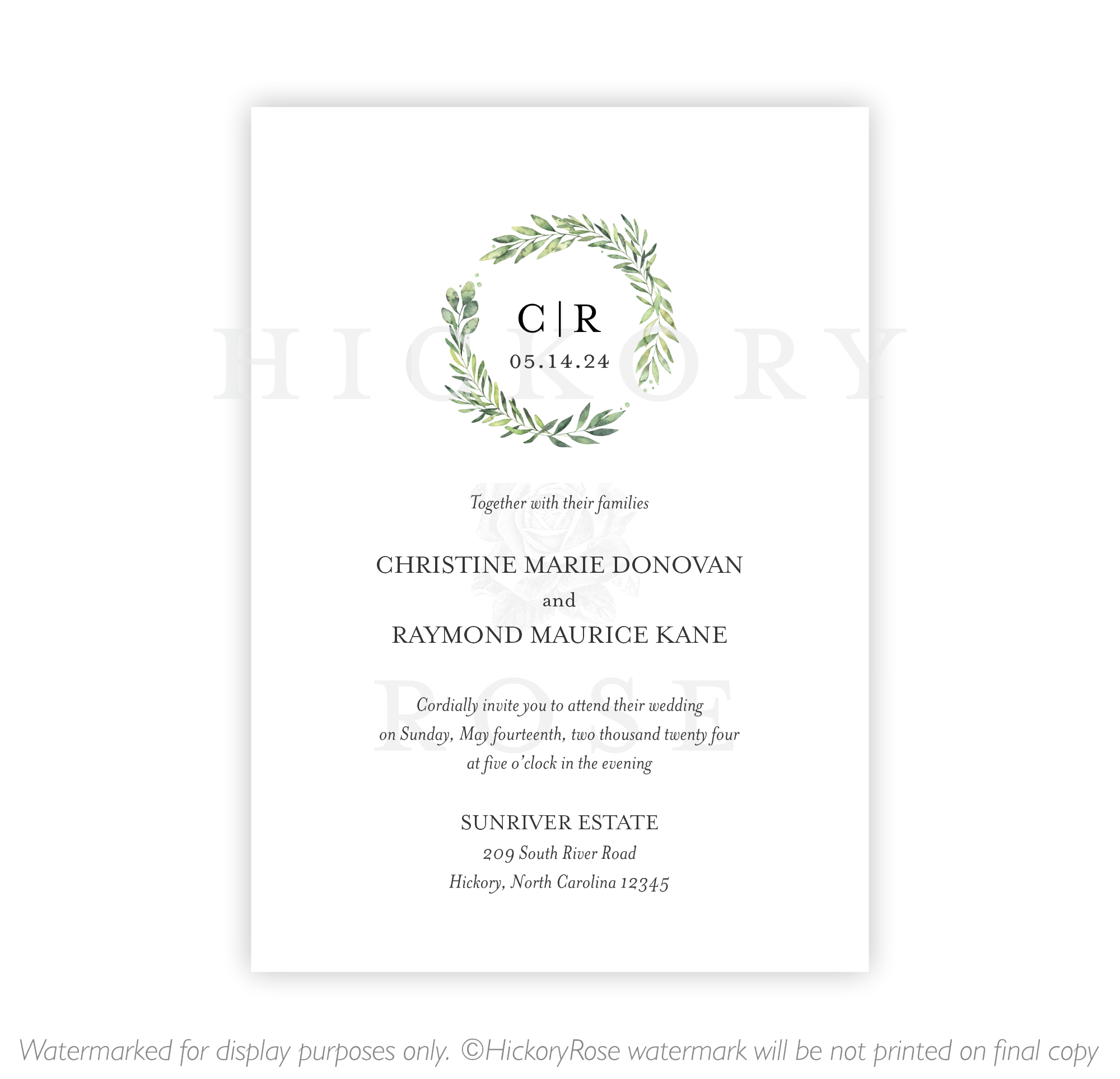 Wreathed Initials | Wedding Invitation