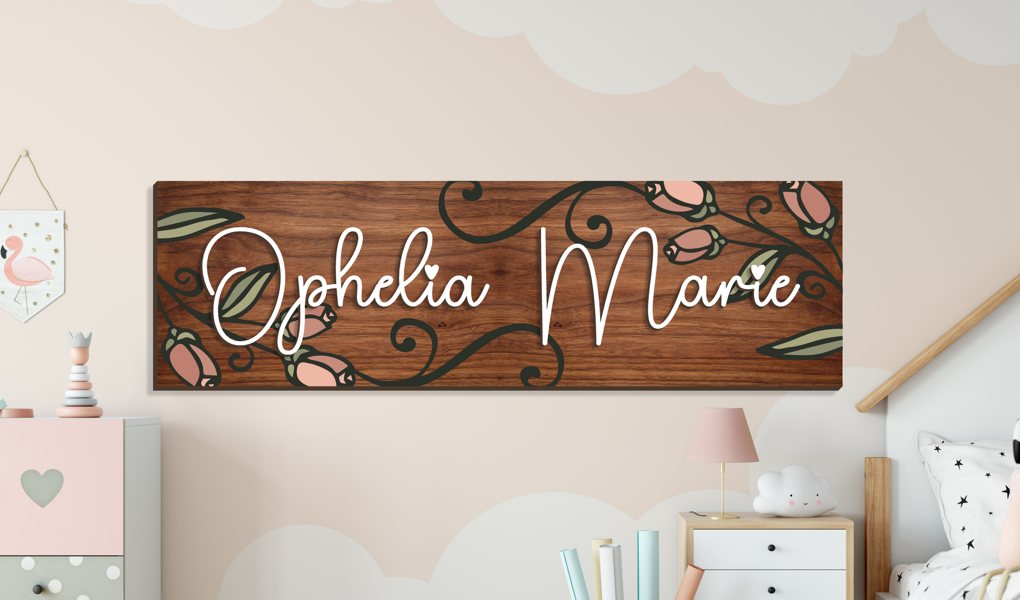 Pink Flowers | Baby Name Sign