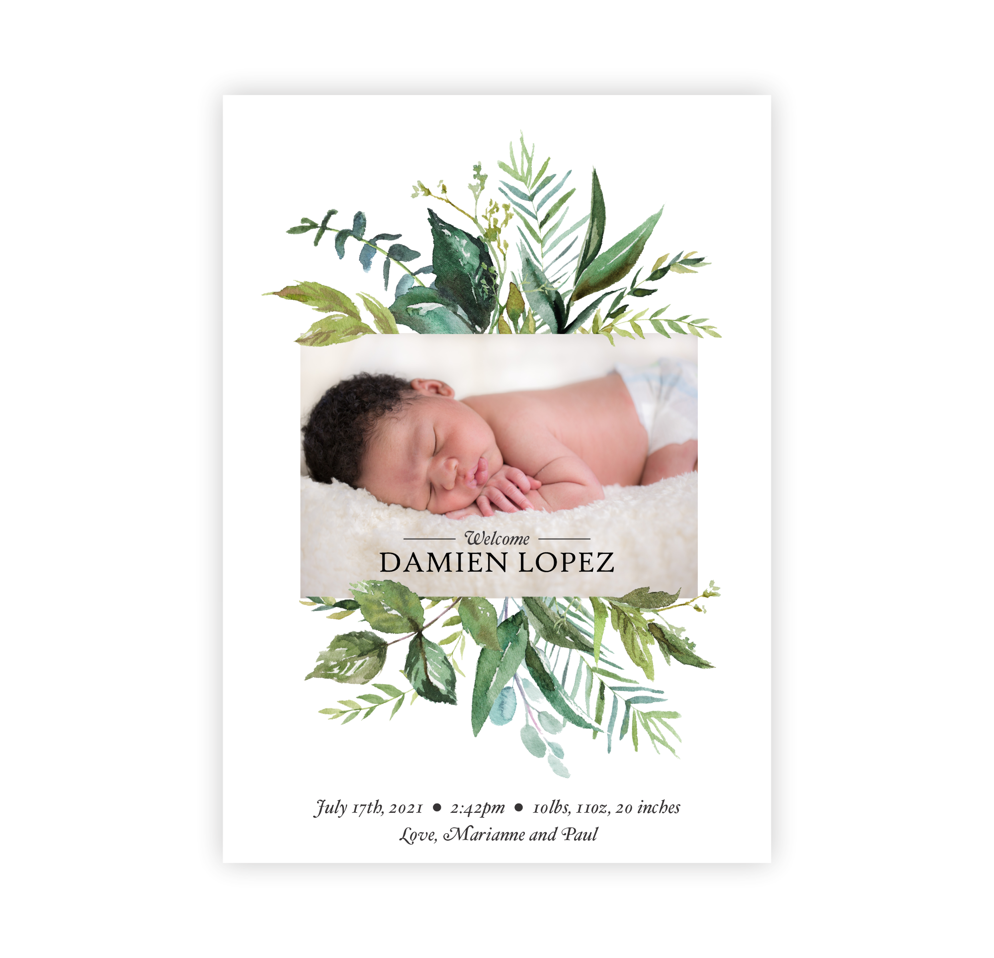 Gentle Greenery | Birth Announcements