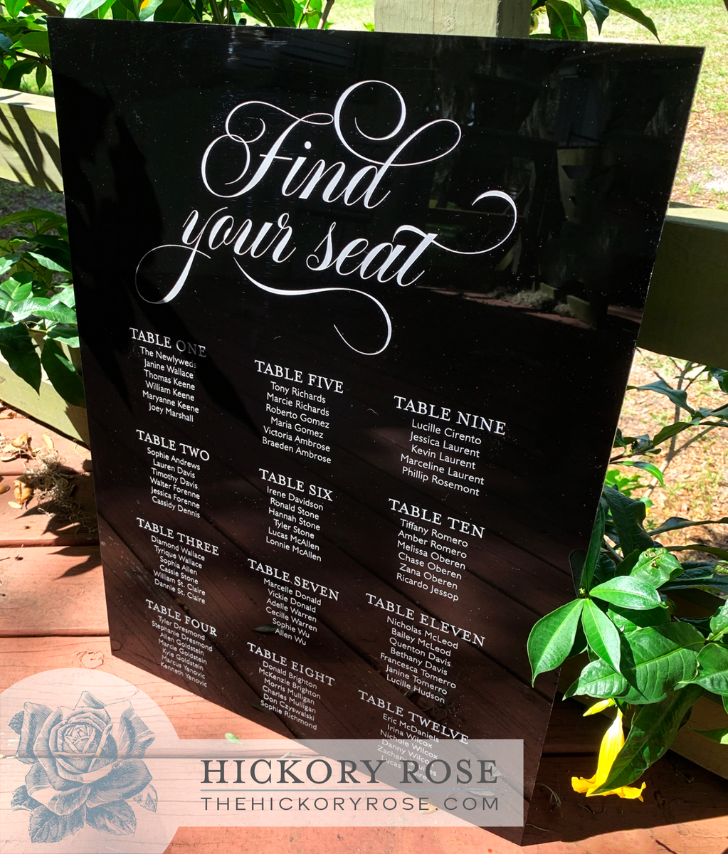 Black Acrylic | Engraved Seating Chart – Hickory Rose